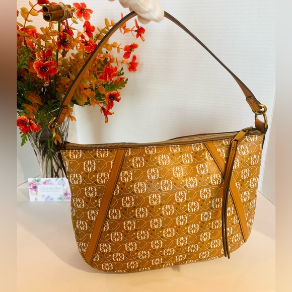 FOSSIL Top Handle SKYLER Signature Crossbody Bag Saddle/Tan Brass Hardware - Picture 12 of 16